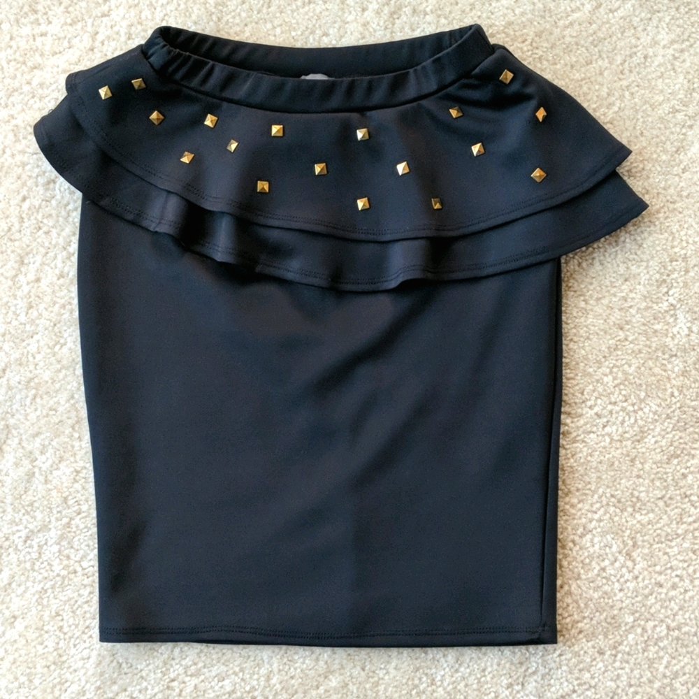 Black Stud Peplum Skirt
